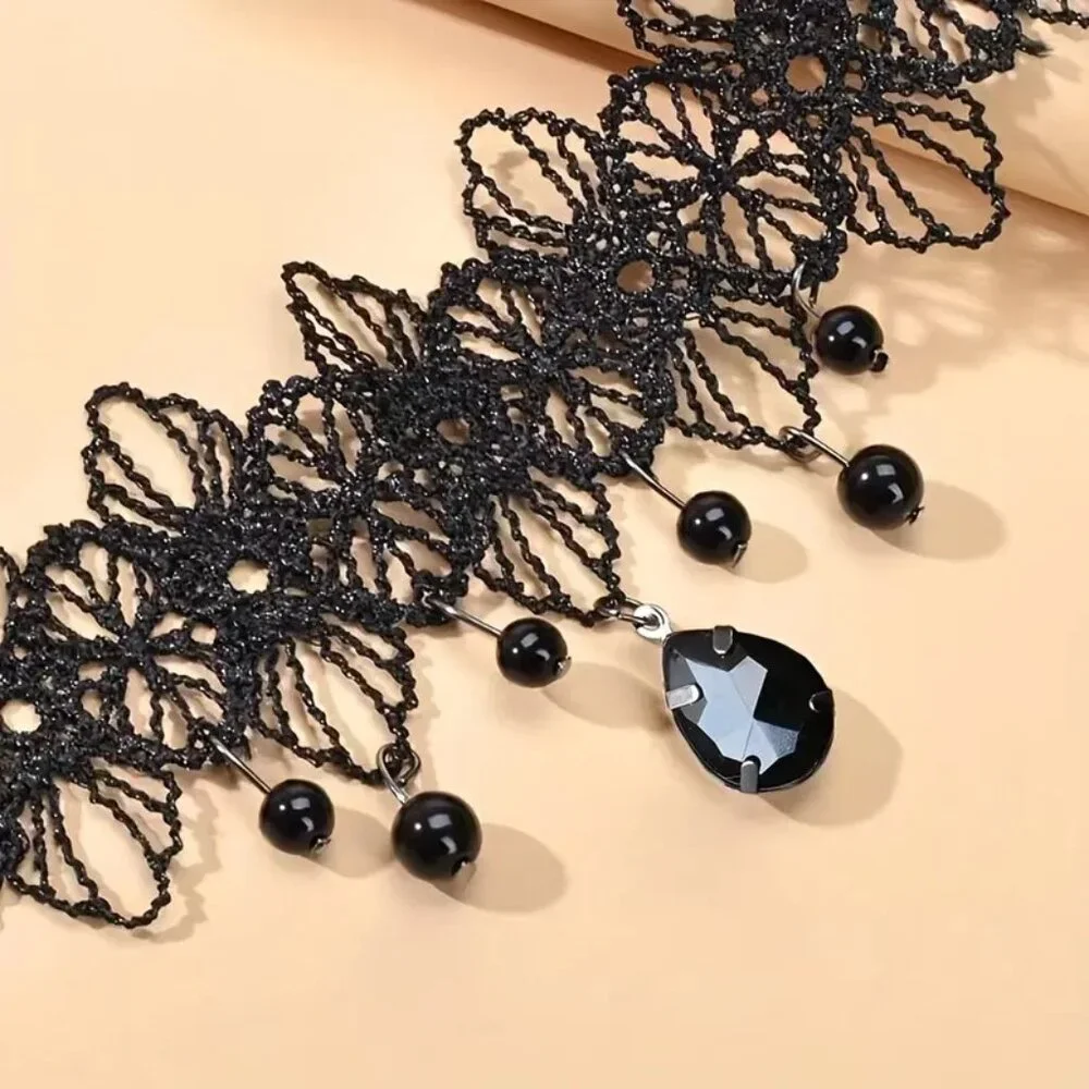 Lace Choker Necklace Black Sexy Jewel Goth Rave Vamp Role Play Trendy Stylish